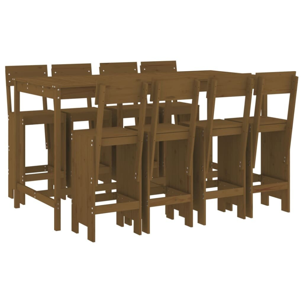 Vidaxl (Honey Brown Pine) Garden Bar Set Outdoor Bar Table Set Bar Stool 9 Piece Solid Wood Pine