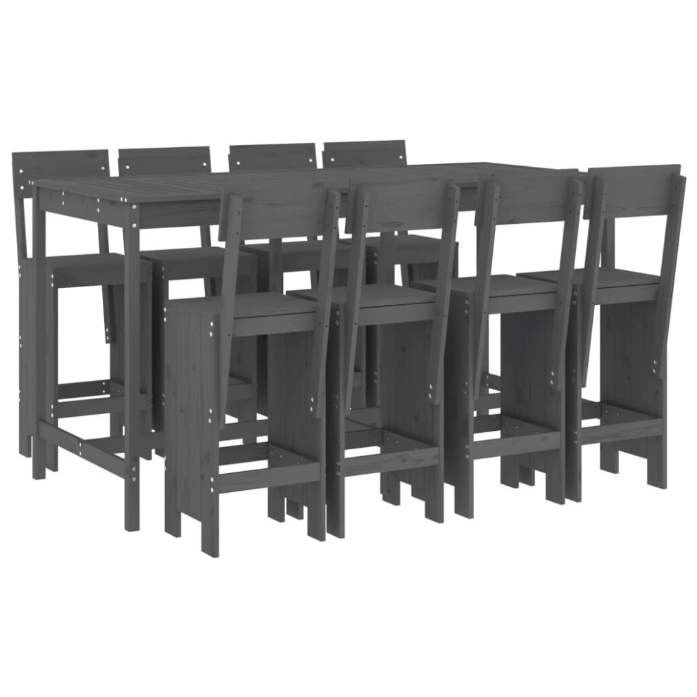 Vidaxl (Grey Pine) Garden Bar Set Outdoor Bar Table Set Bar Stool 9 Piece Solid Wood Pine