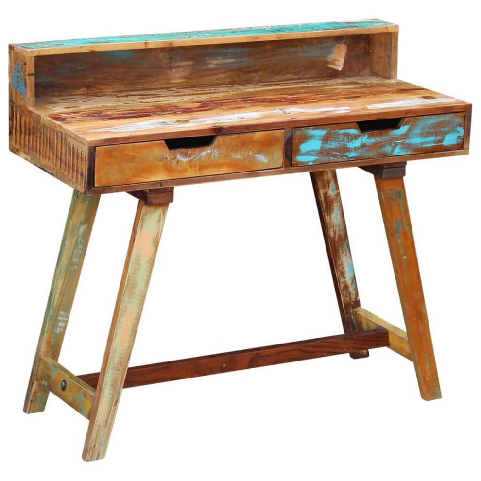 Solid Reclaimed Recycled Wood Rustic Desk Table Handmade 2 Drawers 100x45x90 Cm