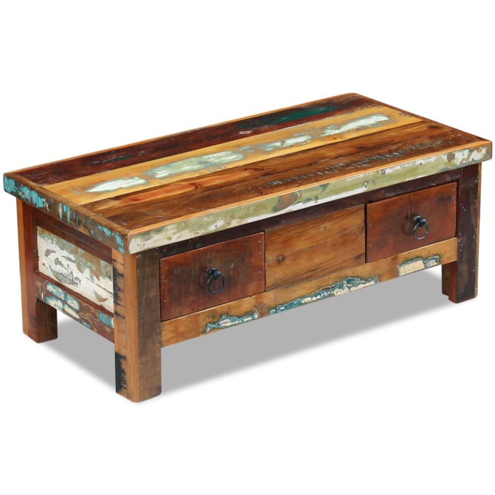 vidaXL Solid Wood Coffee Table Drawers Reclaimed 90x45x35 cm Lowboard Desk