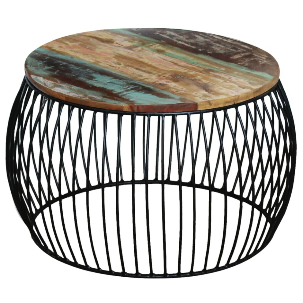 vidaXL Solid Reclaimed Wood Coffee Table Round 68x37cm Telephone Stand Desk