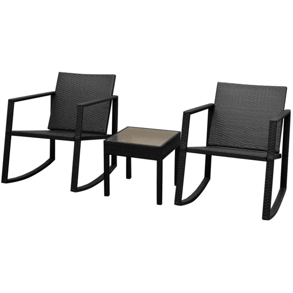 Vidaxl Bistro Set 3 Piece Poly Rattan Black Rocking Chair Garden Patio Balcony