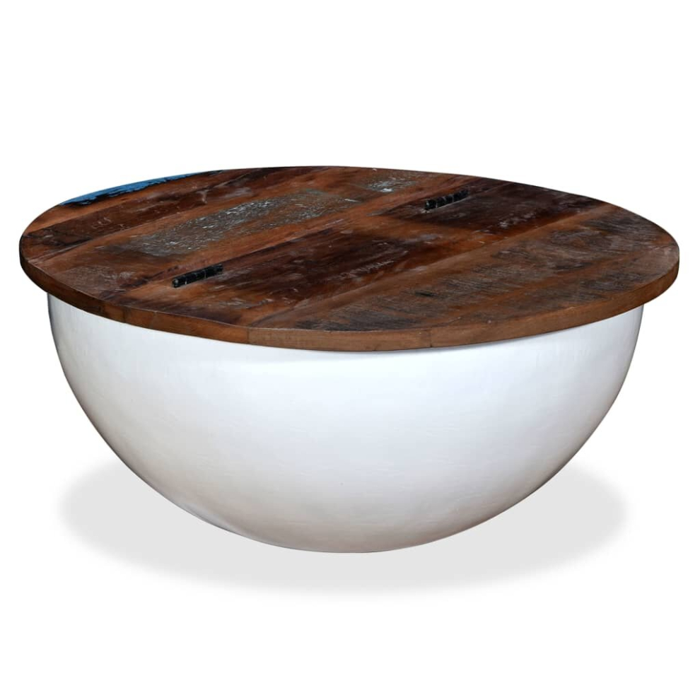 vidaXL Coffee Table White Solid Reclaimed Wood Bowl Shape Storage Plant Stand