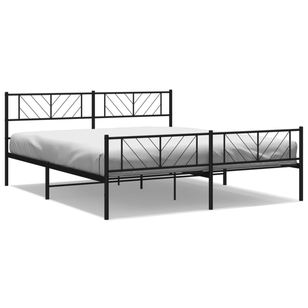 Vidaxl (Black, 183 X 213 Cm/With Headboard & Footboard) Metal Bed Frame Bedroom Platform Bed Base Bedstead Mattress Foundation