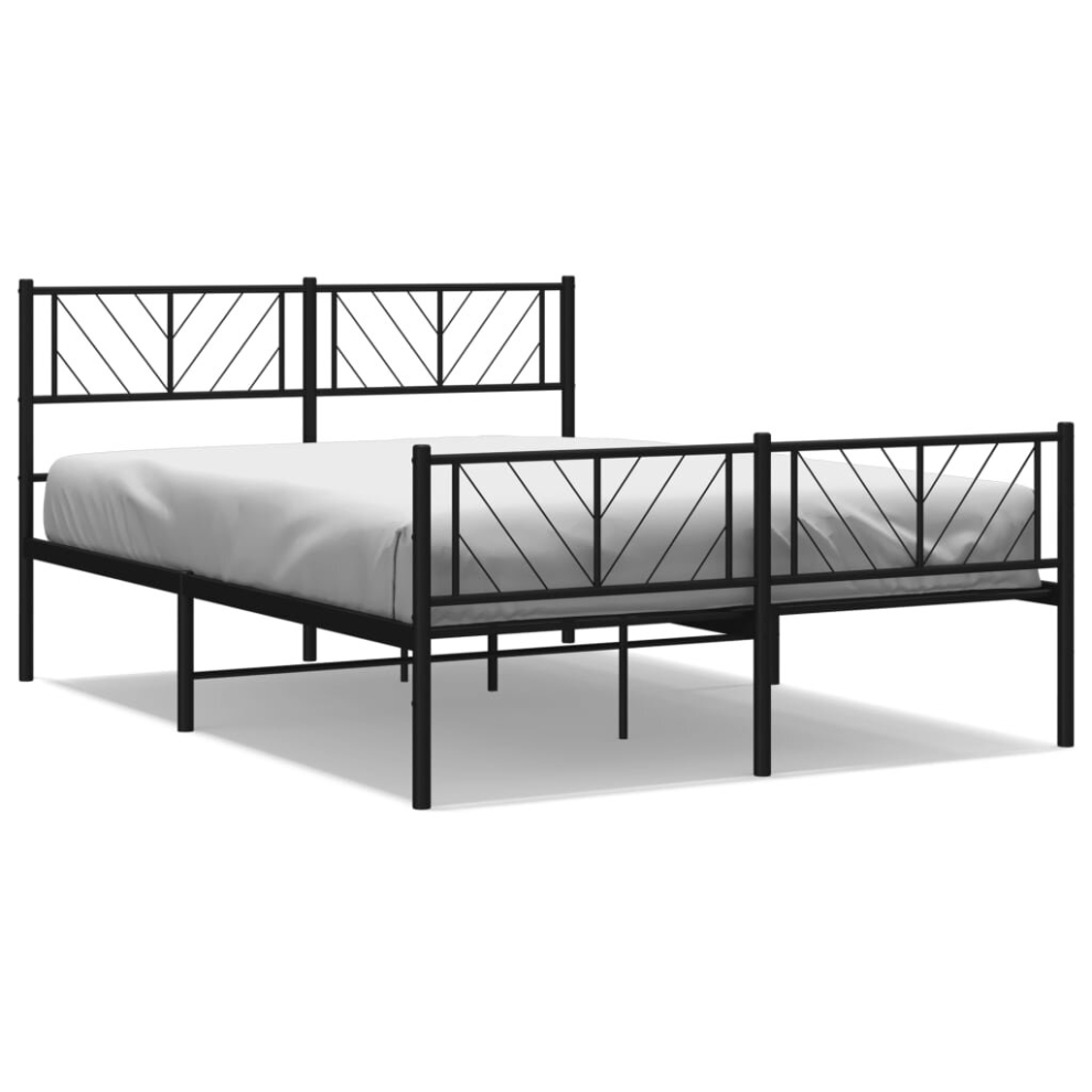 Vidaxl Black (, 150 X 200 Cm/With Headboard & Footboard) Metal Bed Frame Bedroom Platform Bed Base Bedstead Mattress Foundation