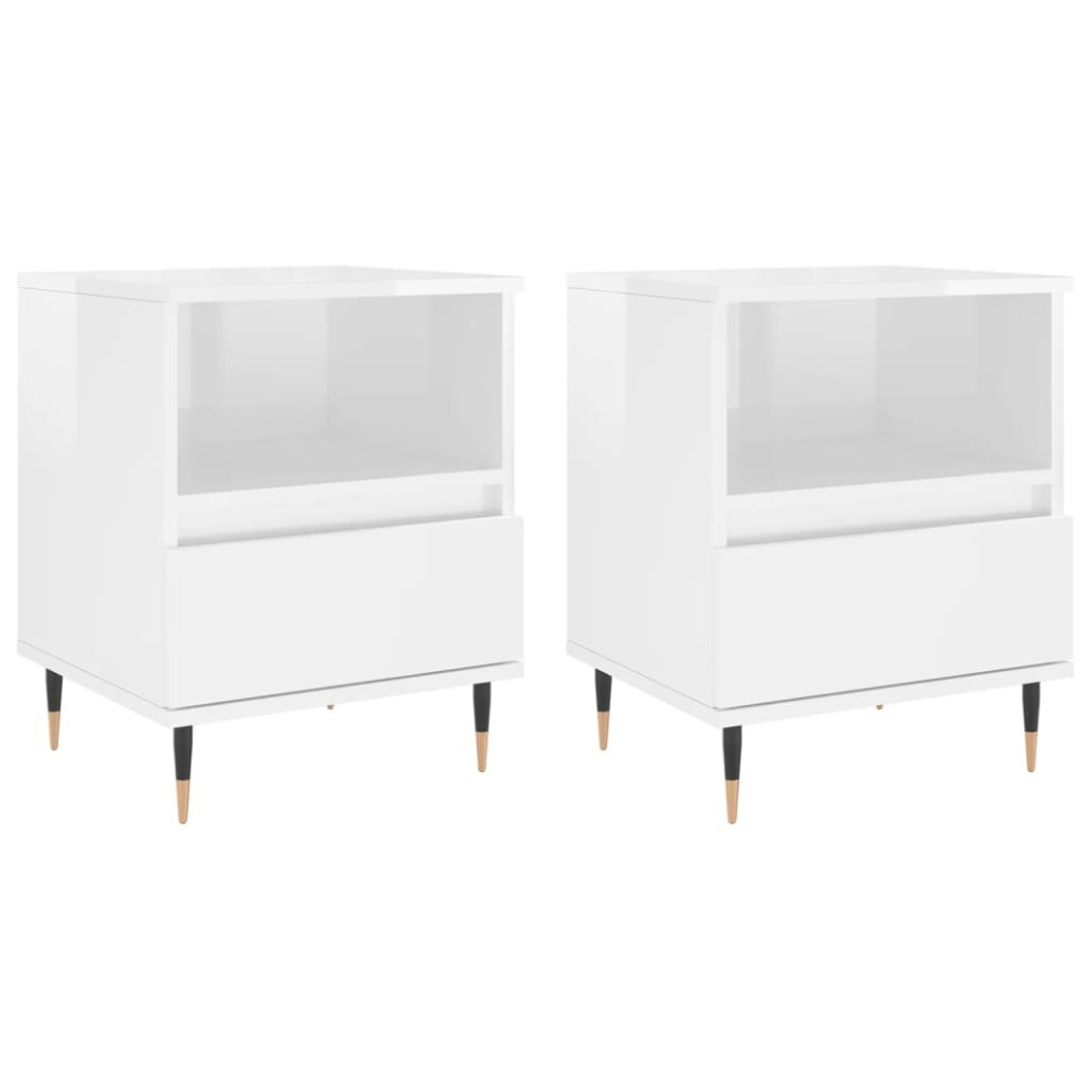 Vidaxl (High Gloss White, 2 Pcs) Bedside Cabinets Nightstand Side Table Bed Cabinet Engineered Wood