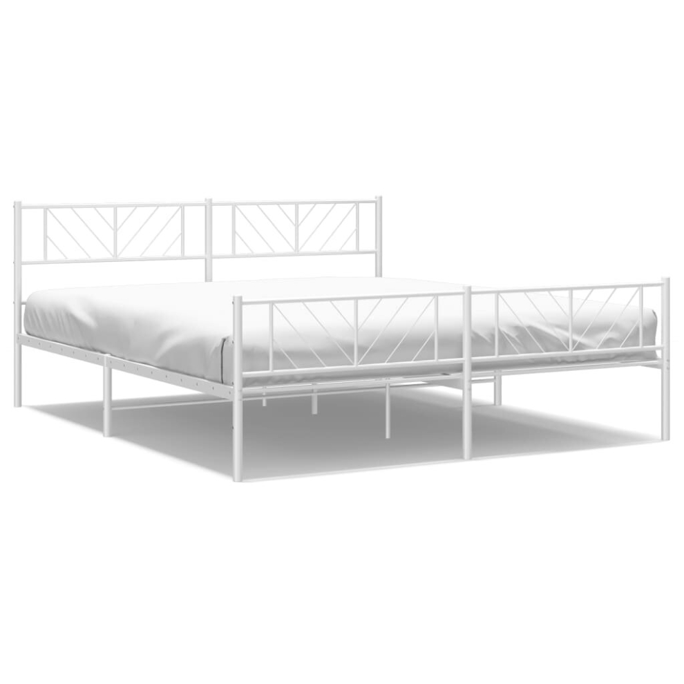 Vidaxl (White, 193 X 203 Cm/With Headboard & Footboard) Metal Bed Frame Bedroom Platform Bed Base Bedstead Mattress Foundation