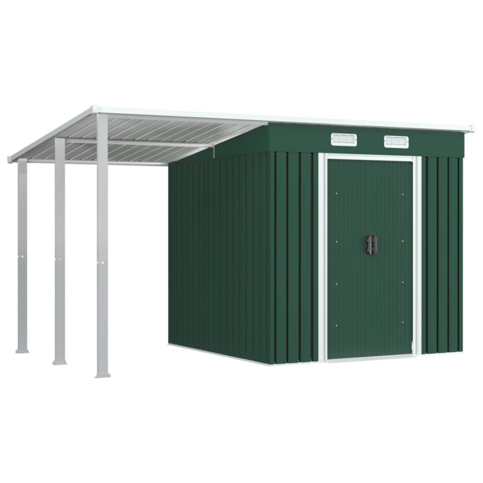 vidaXL Garden Shed With Extended Roof Green 193cm Steel Tool Storage House