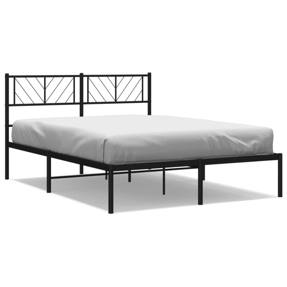 Vidaxl (Black, 160 X 200 Cm/With Headboard) Metal Bed Frame Bedroom Platform Bed Base Bedstead Mattress Foundation