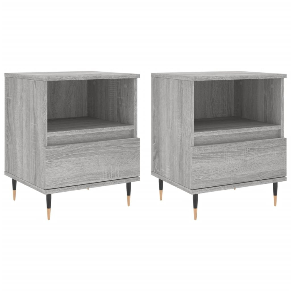 Vidaxl (Grey Sonoma, 2 Pcs) Bedside Cabinets Nightstand Side Table Bed Cabinet Engineered Wood