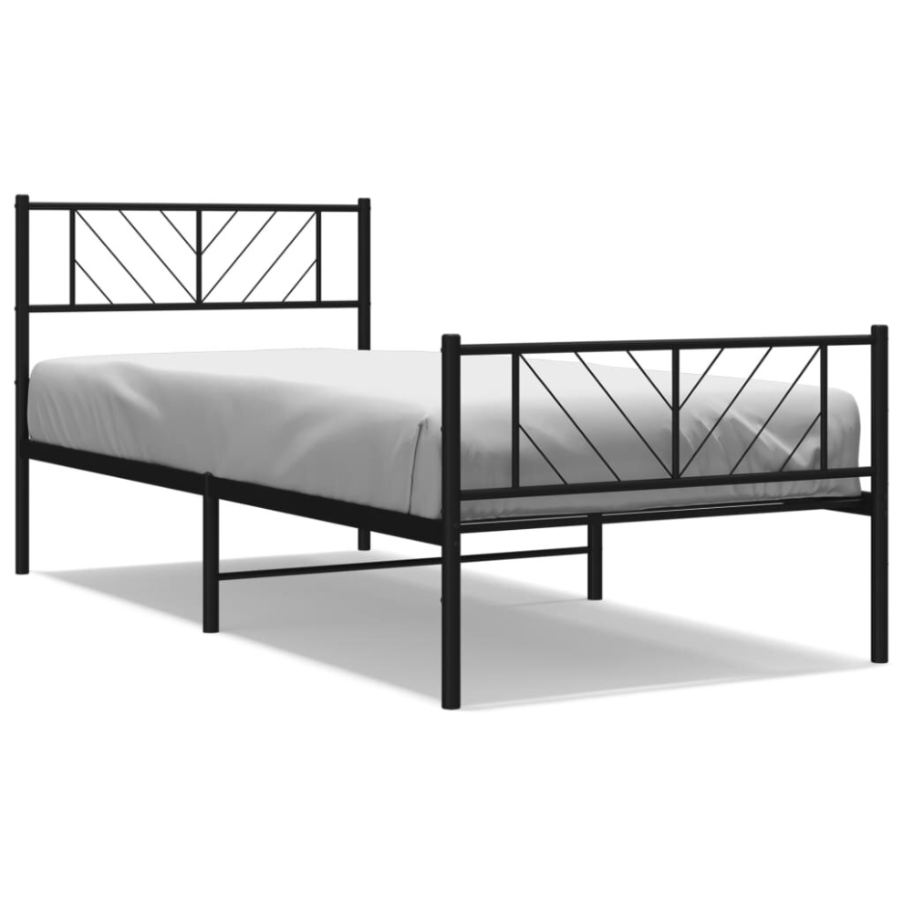 Vidaxl (Black, 107 X 203 Cm/With Headboard & Footboard) Metal Bed Frame Bedroom Platform Bed Base Bedstead Mattress Foundation