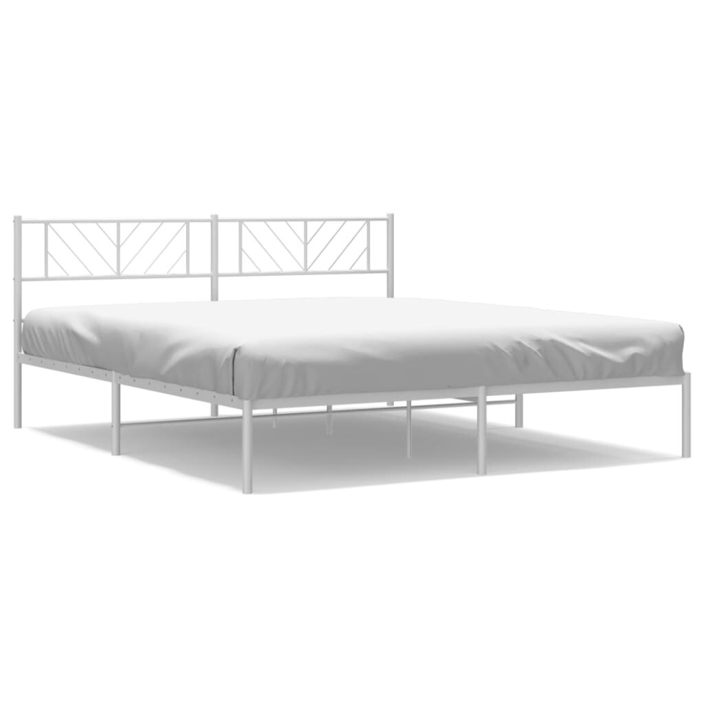 Vidaxl (White, 183 X 213 Cm/With Headboard) Metal Bed Frame Bedroom Platform Bed Base Bedstead Mattress Foundation