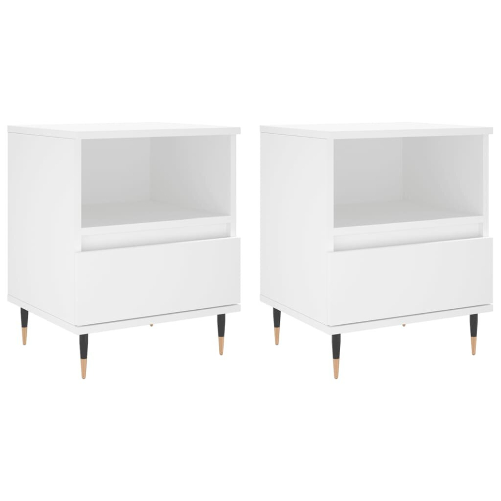 Vidaxl (White, 2 Pcs) Bedside Cabinets Nightstand Side Table Bed Cabinet Engineered Wood