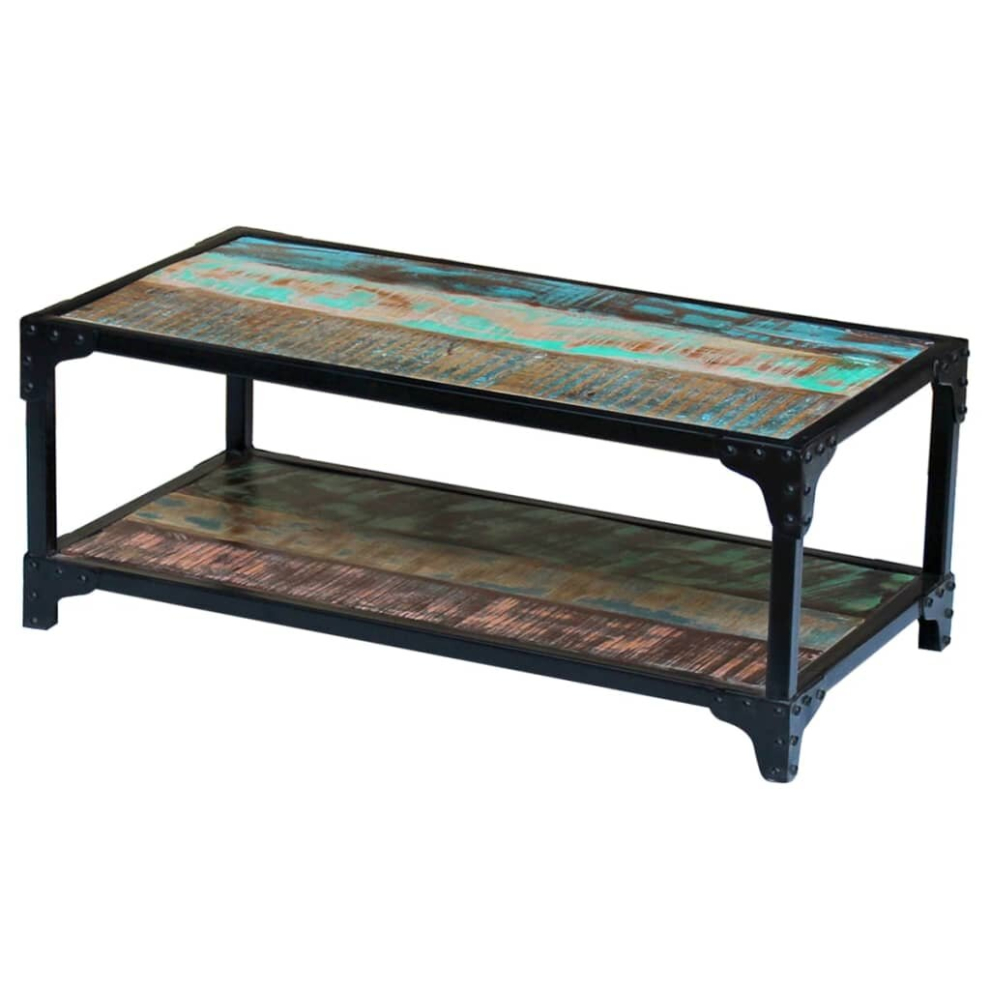 Vidaxl Solid Reclaimed Recycled Wood Steel Coffee Table Desk Stand Rustic Handmade Brown