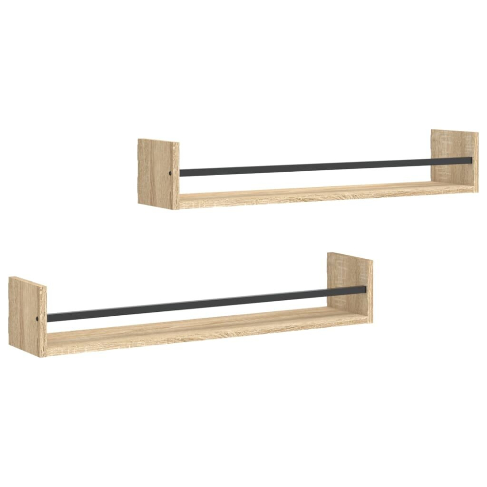 vidaXL Sonoma Oak Wall Shelf with Bars - 80 x 16 x 14cm - Set of 2 - Image 4
