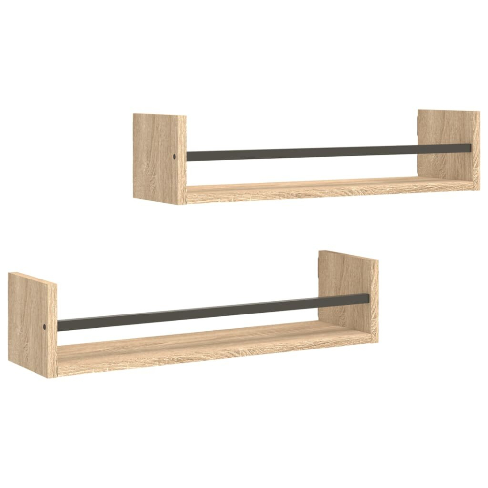 (sonoma oak, 60 x 16 x 14 cm) vidaXL Wall Shelves with Bars Floating Shelf Rack Wall Mounted Shelf 2 pcs