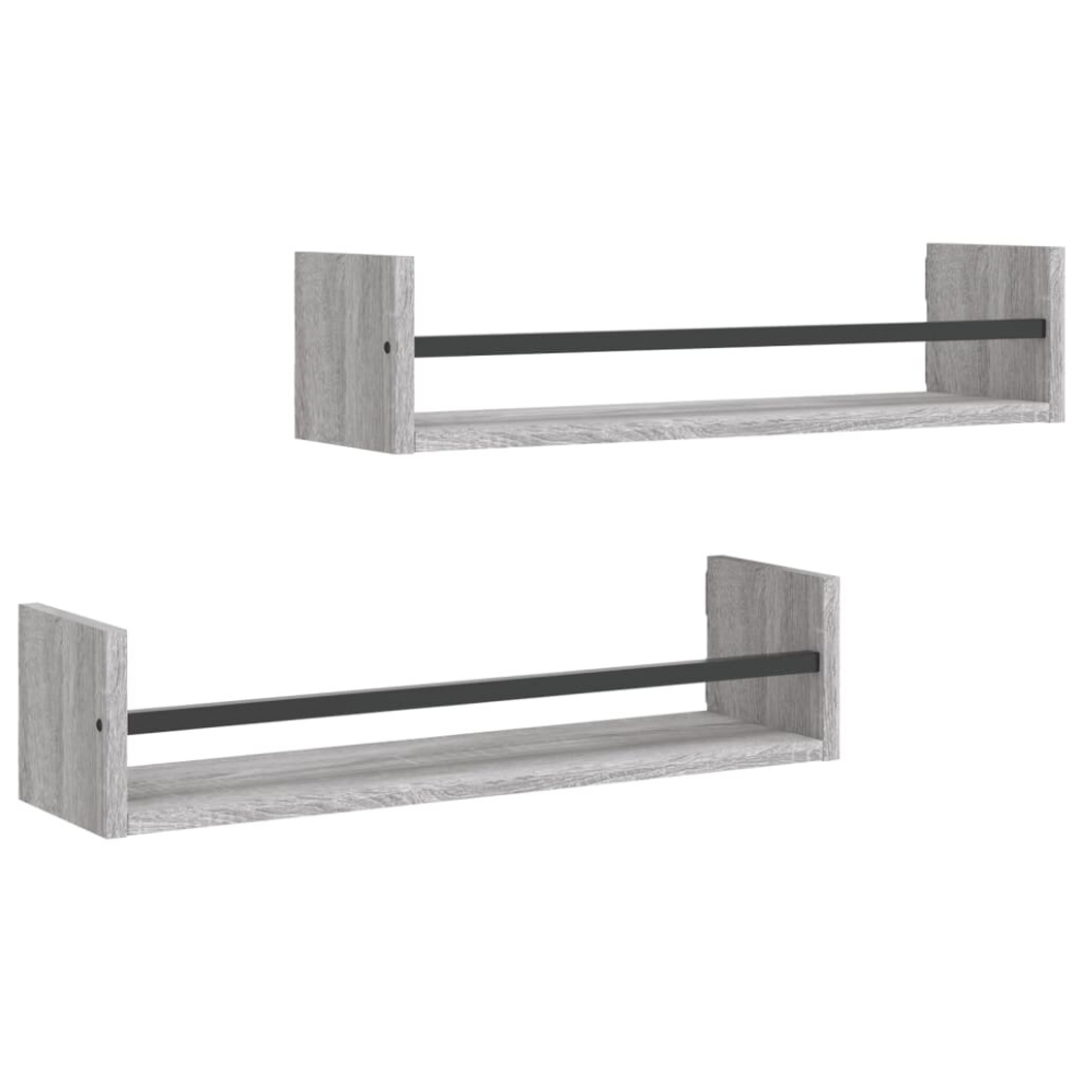 (grey sonoma, 60 x 16 x 14 cm) vidaXL Wall Shelves with Bars Floating Shelf Rack Wall Mounted Shelf 2 pcs