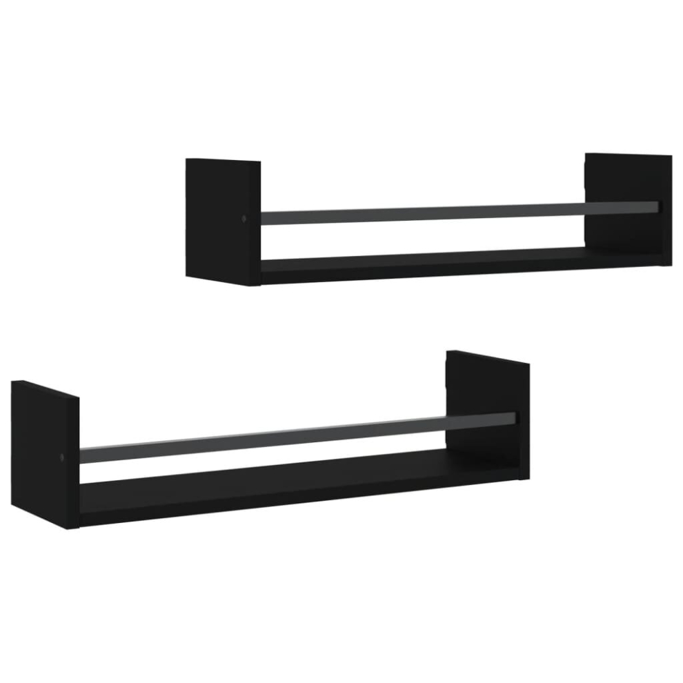 (black, 60 x 16 x 14 cm) vidaXL Wall Shelves with Bars Floating Shelf Rack Wall Mounted Shelf 2 pcs