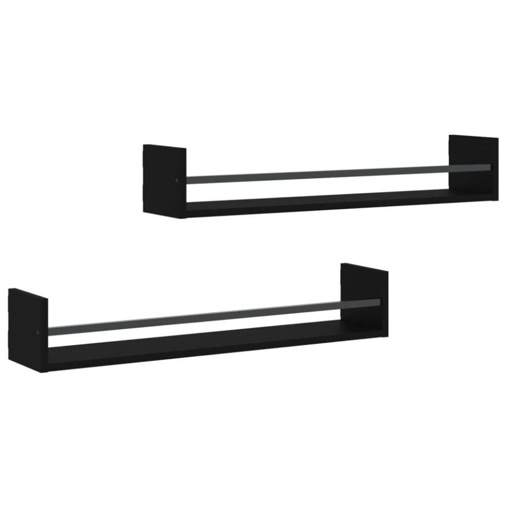 (black, 80 x 16 x 14 cm) vidaXL Wall Shelves with Bars Floating Shelf Rack Wall Mounted Shelf 2 pcs