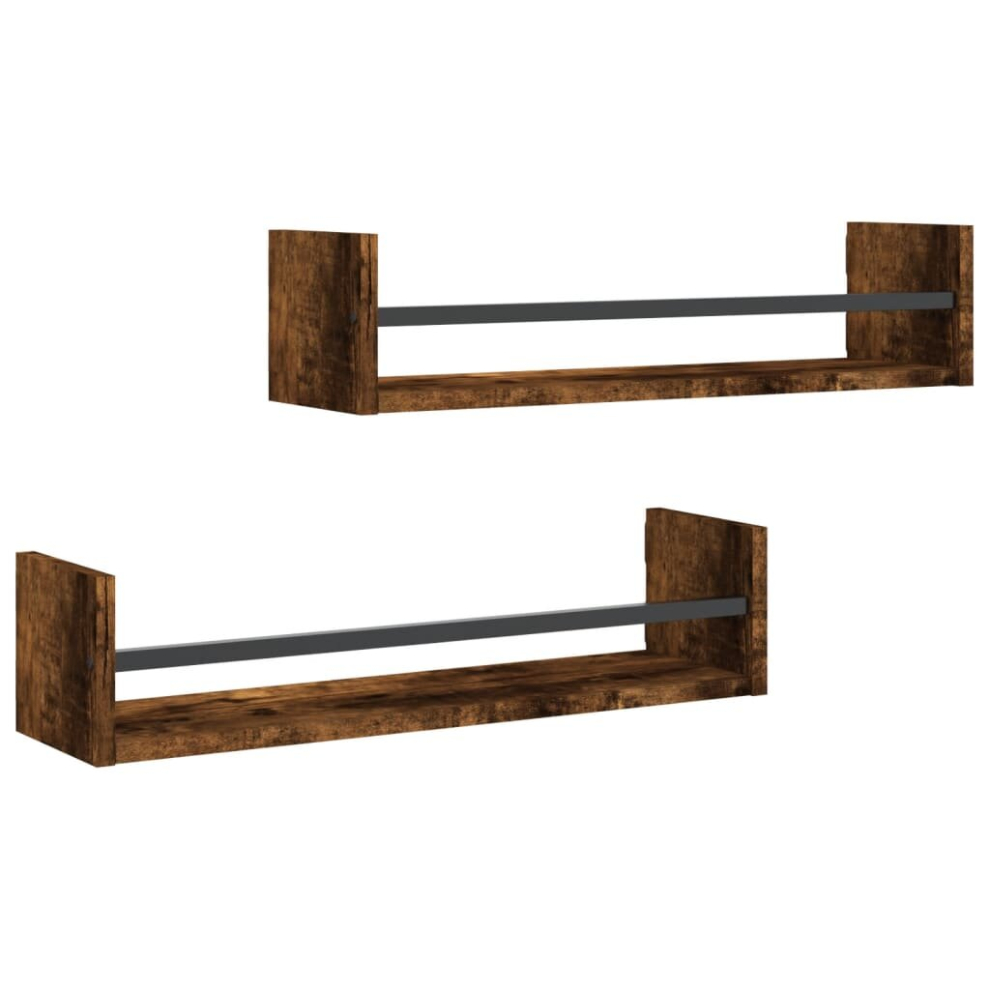 (smoked oak, 60 x 16 x 14 cm) vidaXL Wall Shelves with Bars Floating Shelf Rack Wall Mounted Shelf 2 pcs