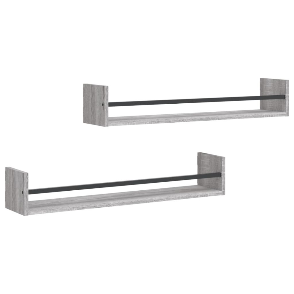 (grey sonoma, 80 x 16 x 14 cm) vidaXL Wall Shelves with Bars Floating Shelf Rack Wall Mounted Shelf 2 pcs