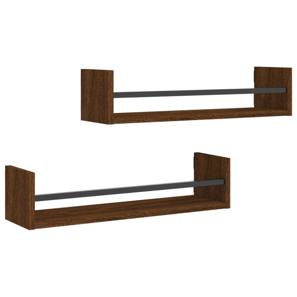 (brown oak, 60 x 16 x 14 cm) vidaXL Wall Shelves with Bars Floating Shelf Rack Wall Mounted Shelf 2 pcs