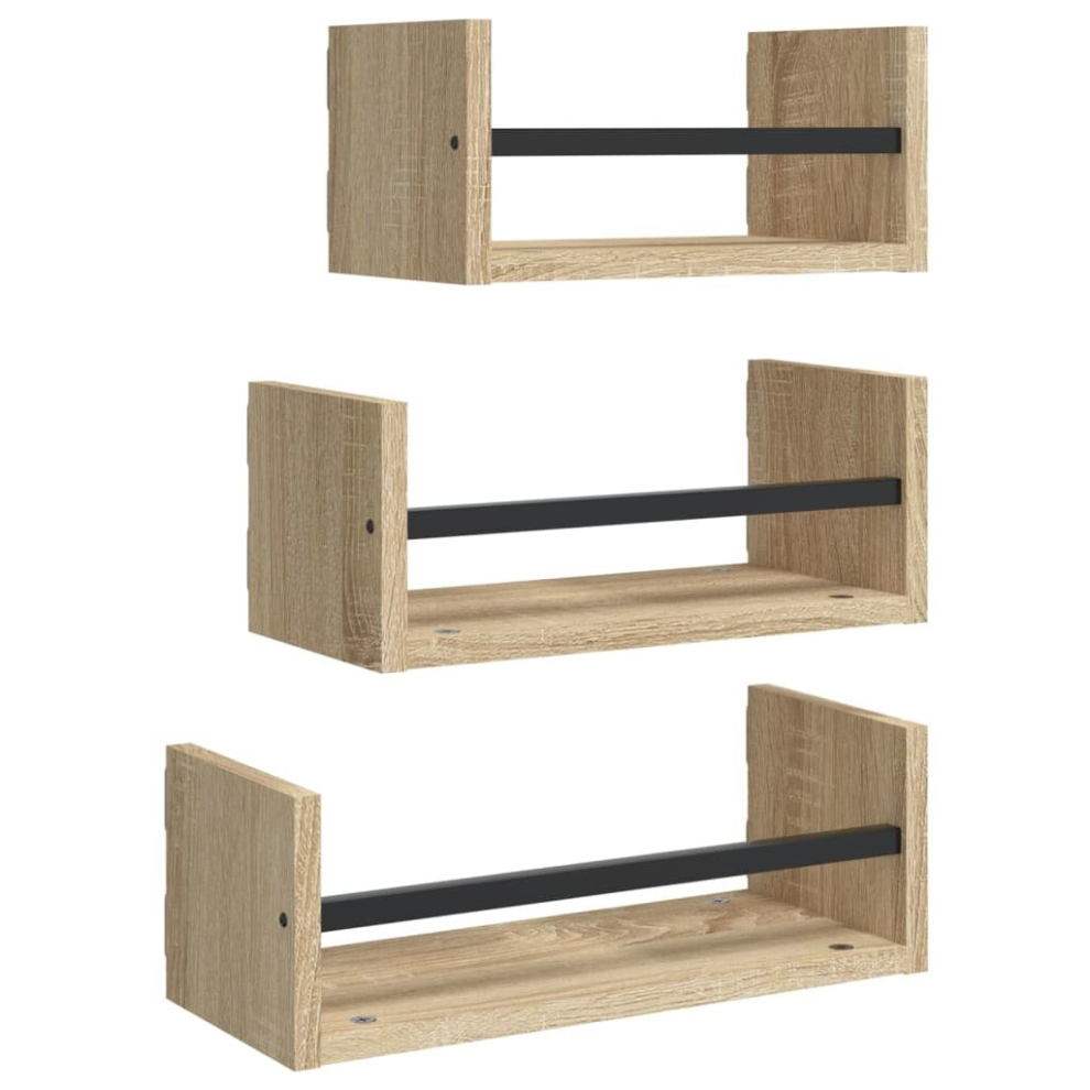 (sonoma oak) vidaXL Wall Shelf Set 3 Piece with Bars Floating Shelf Rack Engineered wood