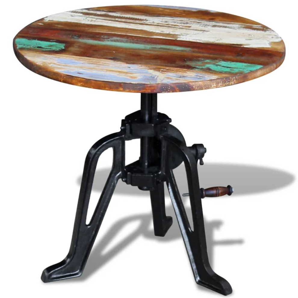 Side End Coffee Table Solid Reclaimed Wood Living Room Cast Iron 60x(42-63) cm