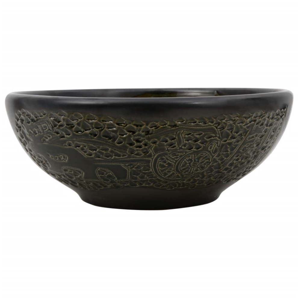 Vidaxl (Black) Countertop Basin Bathroom Sink Wash Basin Vessel Sink Round Ceramic