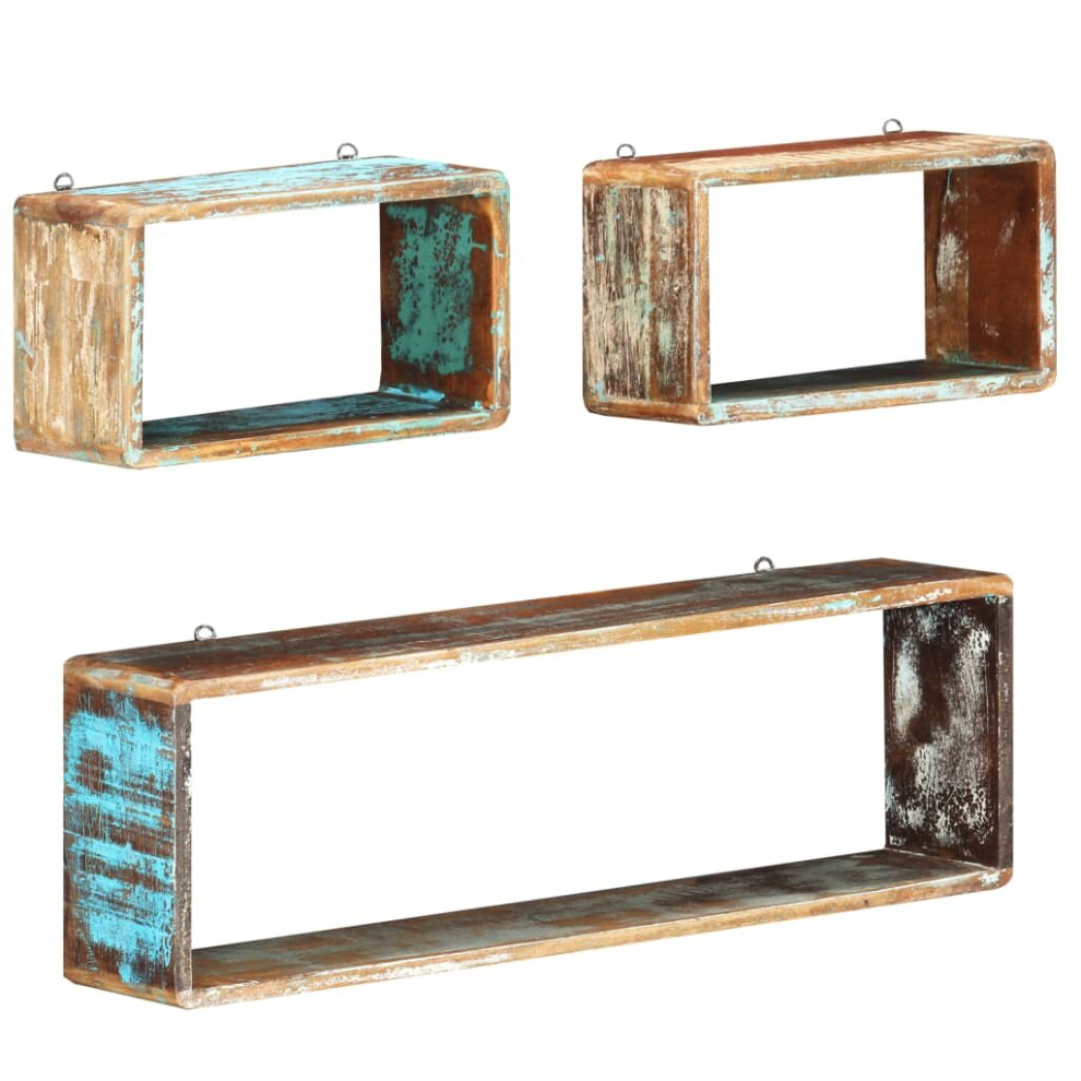 Vidaxl 3 Piece Wall Cube Shelf Set Solid Reclaimed Wood Organiser Storage