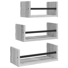 (grey sonoma) vidaXL Wall Shelf Set 3 Piece with Bars Floating Shelf Rack Engineered wood
