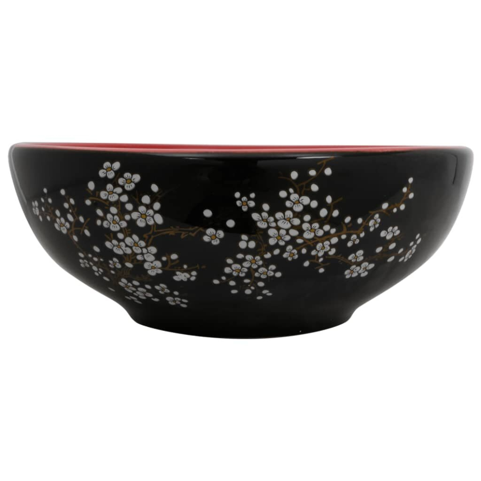 (Black And Red) Vidaxl Countertop Basin Bathroom Sink Wash Basin Vessel Sink Round Ceramic 8721012118607