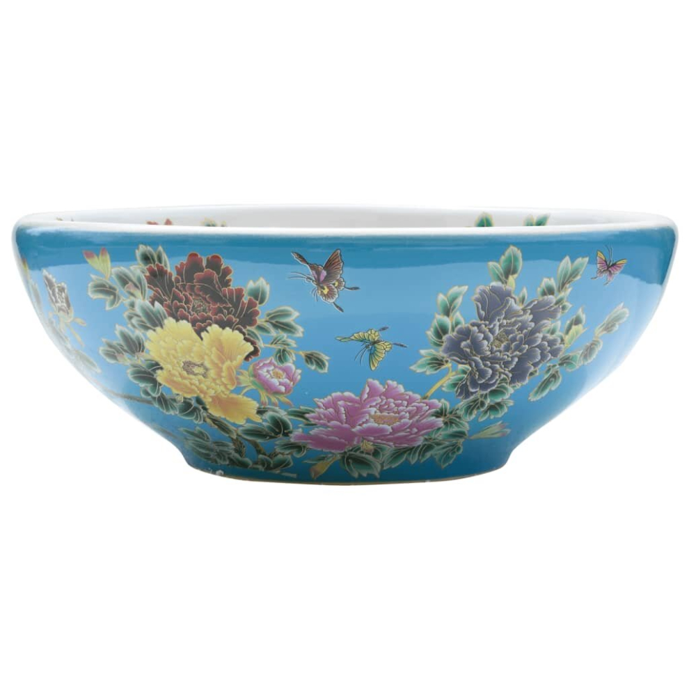 Vidaxl ( And Yellow) Countertop Basin Bathroom Sink Wash Basin Vessel Sink Round Ceramic Blue/Yellow
