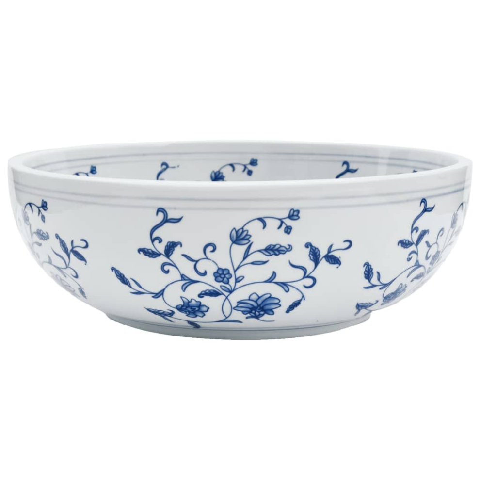 Vidaxl (White And Blue) Countertop Basin Bathroom Sink Wash Basin Vessel Sink Round Ceramic