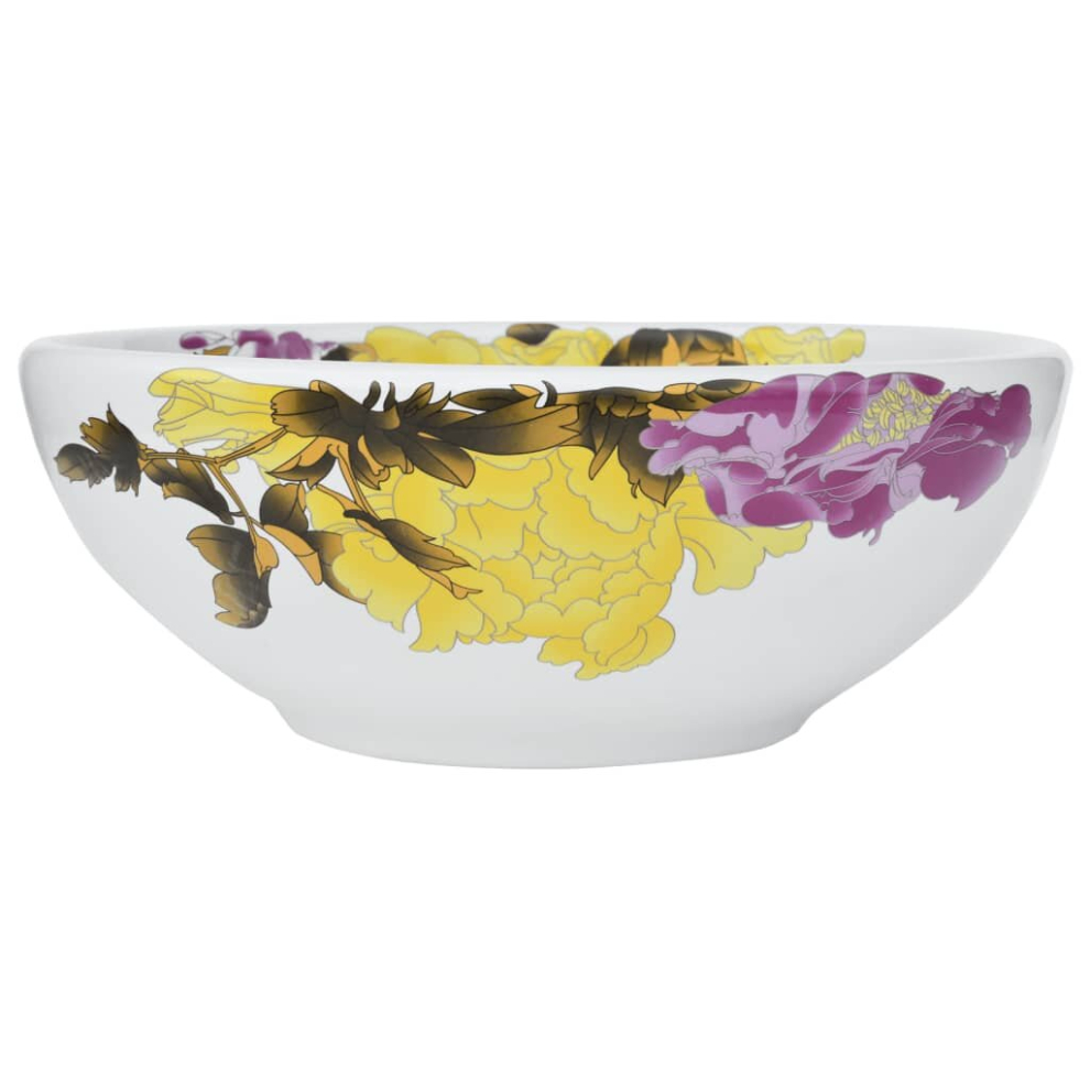 Vidaxl ( And White) Countertop Basin Bathroom Sink Wash Basin Vessel Sink Round Ceramic Yellow/White