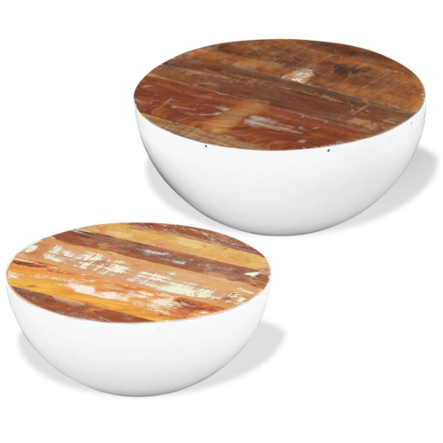 VidaXL (white) vidaXL Two Piece Bowl Shaped Coffee Table Set Solid Reclaimed Wood 2 Colours 1