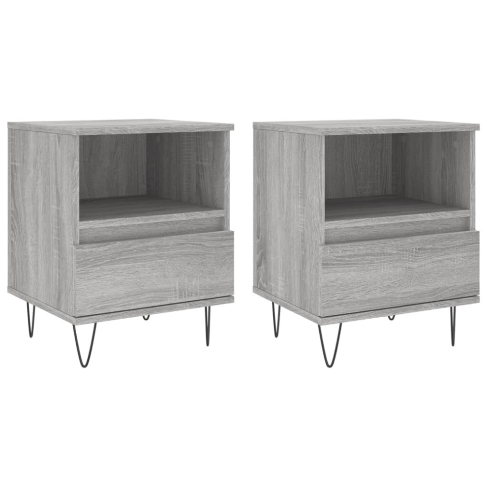 Vidaxl (Grey Sonoma, 2 Pcs) Bedside Cabinets Nightstand Side Table Bed Cabinet Engineered Wood