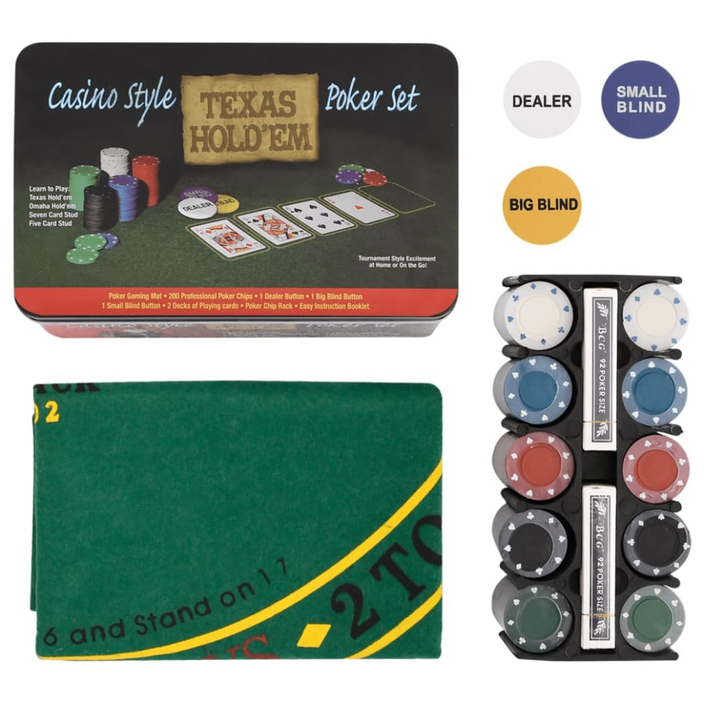 Vidaxl Poker Chip Set Poker Set 2 Decks Dealer Button Carry Case 200 Pcs 4 G