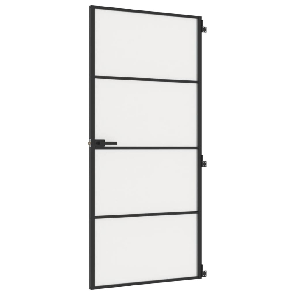 vidaXL Interior Door Slim Sliding Door Black Tempered Glass and Aluminium