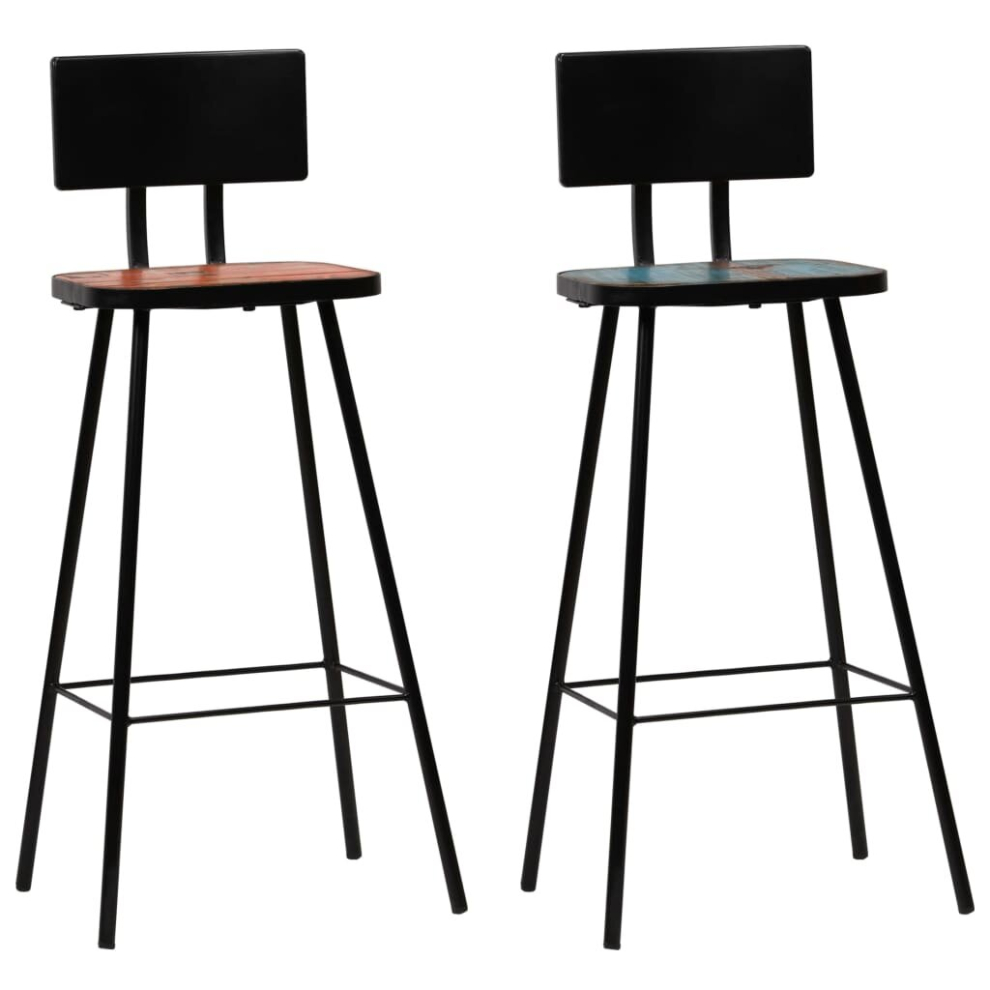 Vidaxl (2 Pcs) Bar Chairs Kitchen Seat Counter Stool Multicolour Solid Reclaimed Wood