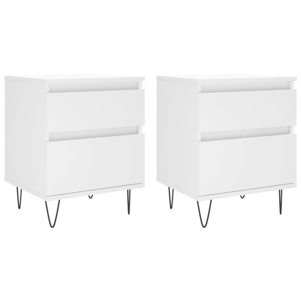 Vidaxl (White, 2 Pcs) Bedside Cabinets Nightstand Side Table Bed Cabinet Engineered Wood