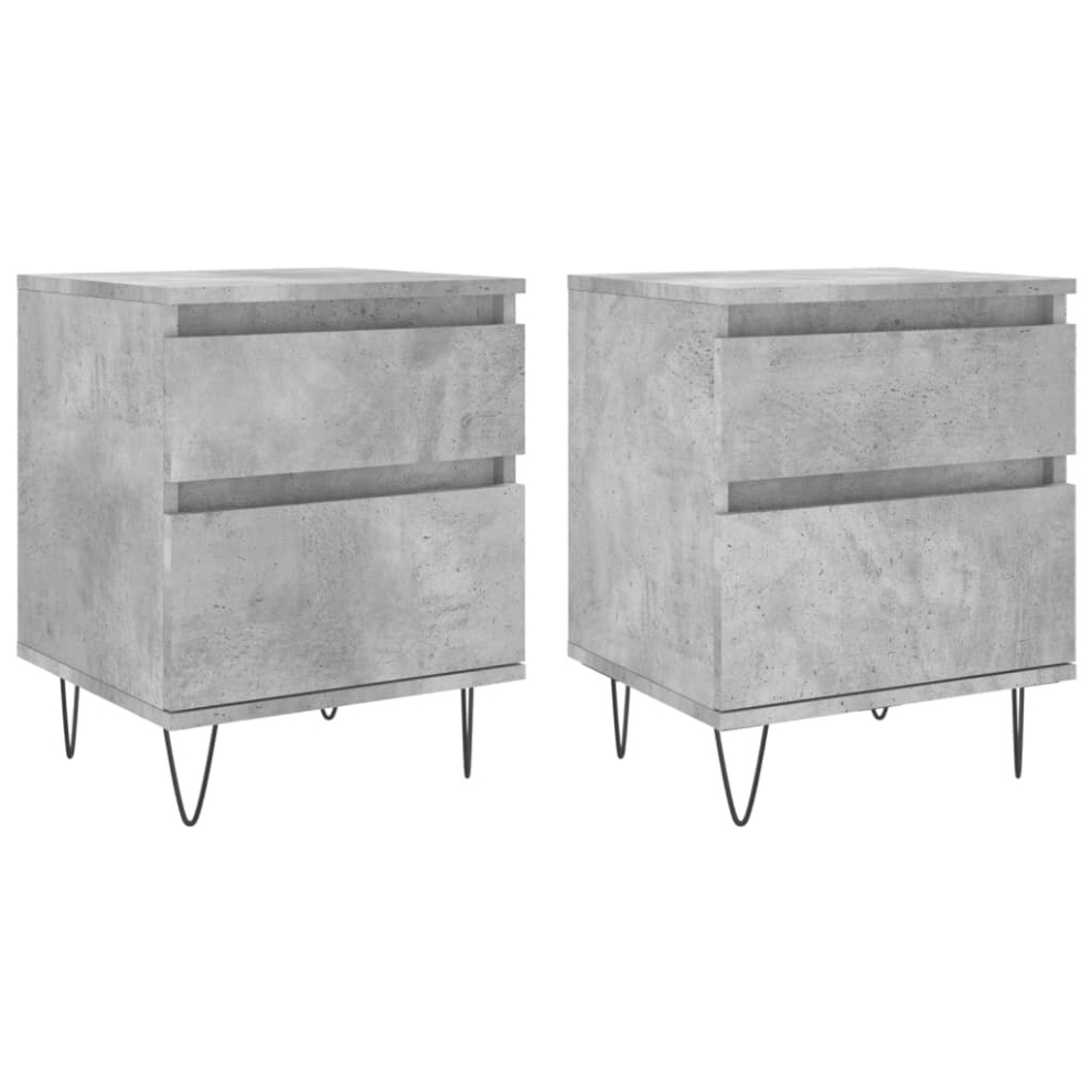 Vidaxl (Concrete Grey, 2 Pcs) Bedside Cabinets Nightstand Side Table Bed Cabinet Engineered Wood