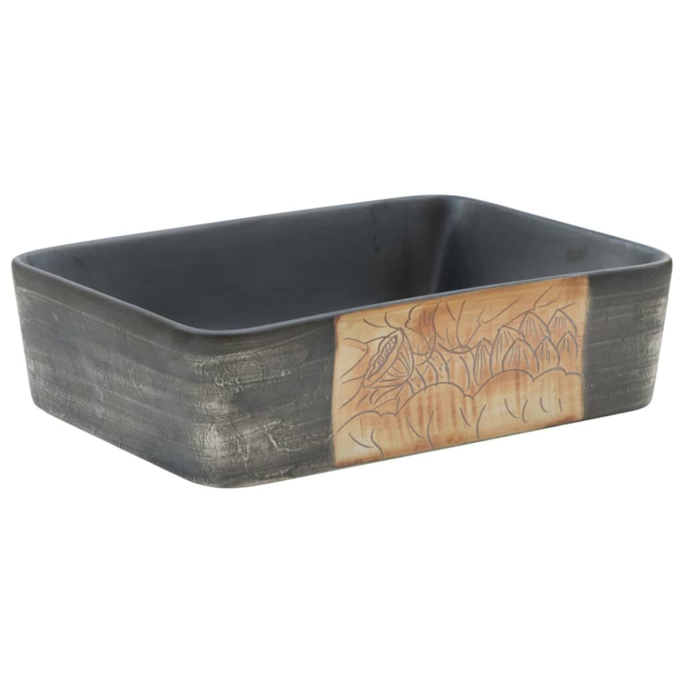 (black and brown) vidaXL Countertop Basin Bathroom Sink Vessel Multicolour Rectangular Ceramic