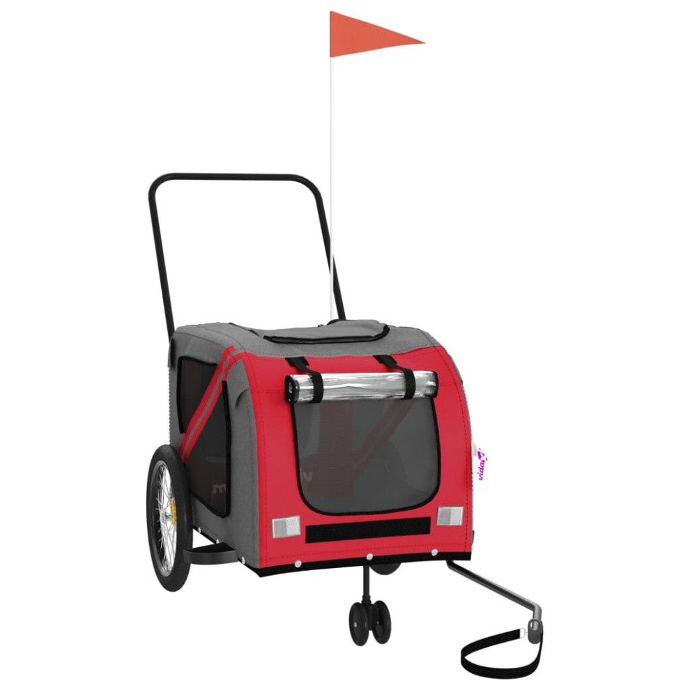 Vidaxl Pet Bike Trailer Cargo Trailer And Oxford Fabric And Iron Red/Grey