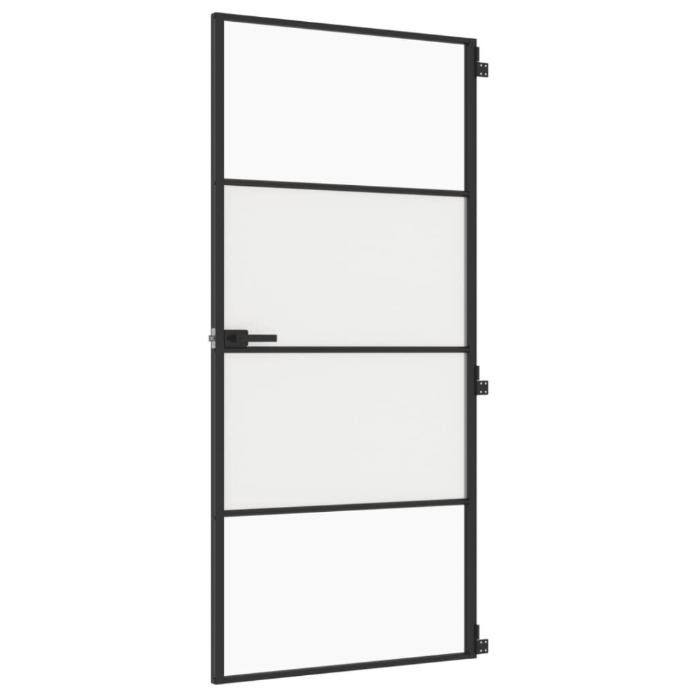 vidaXL Interior Door Slim Sliding Door Black Tempered Glass And Aluminium