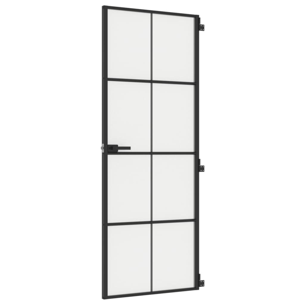 vidaXL Interior Door Slim Sliding Door Black Tempered Glass and Aluminium