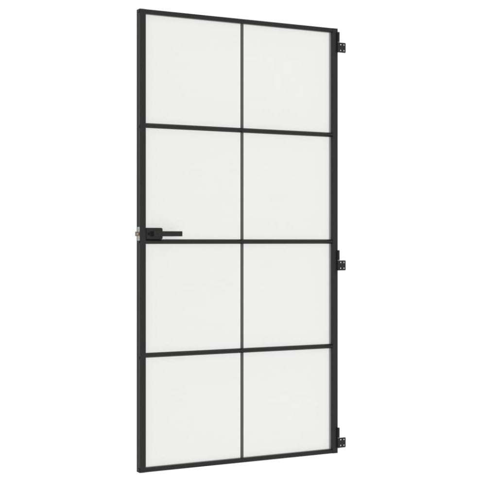 vidaXL Interior Door Slim Sliding Door Black Tempered Glass and Aluminium