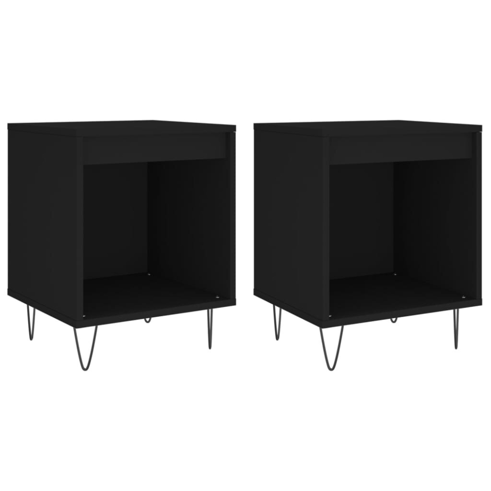 Vidaxl (Black, 2 Pcs) Bedside Cabinets Nightstand Side Table Bed Cabinet Engineered Wood