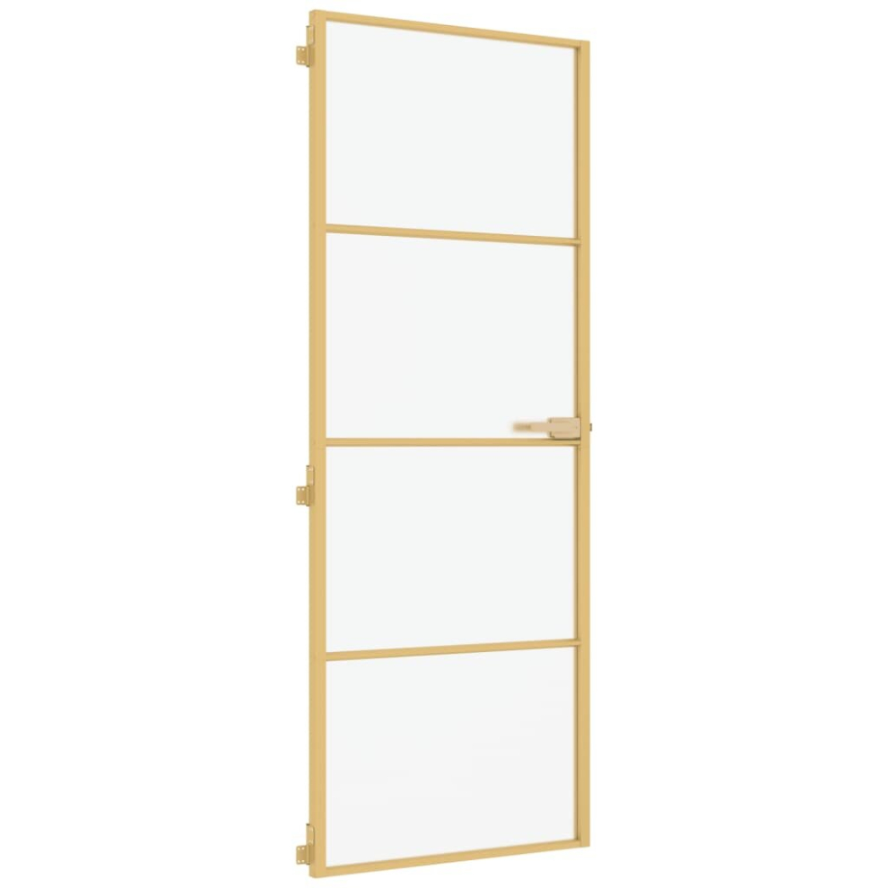 vidaXL Interior Door Slim Sliding Door Golden Tempered Glass And Aluminium