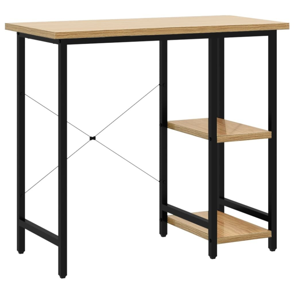 vidaXL Computer Desk Black and Light Oak MDF and Metal Study Side Desk Table